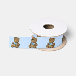Teddy Bear met Bib op Blue Satijnen Lint