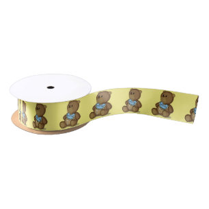 Teddy Bear met Bib op Geel Satin Ribbon Satijnen Lint