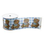 Teddy Bear met Bib op Gingham Satijnen Lint (Spoel)