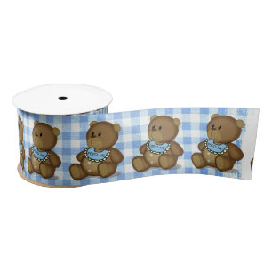 Teddy Bear met Bib op Gingham Satijnen Lint