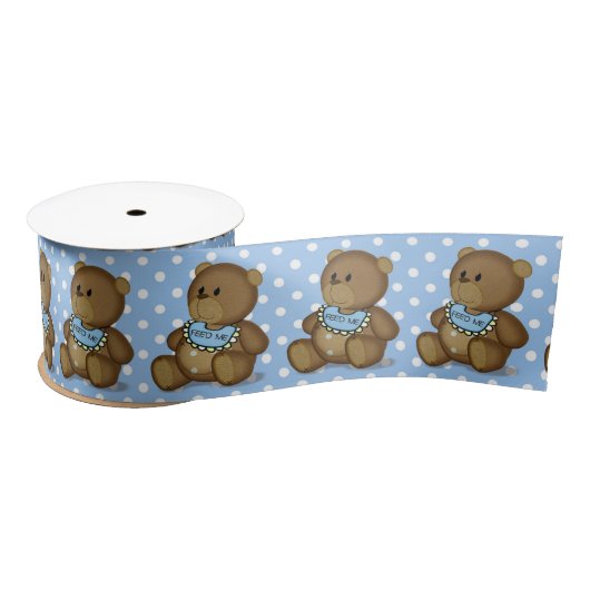 Teddy Bear met Bib op Polka Dots Satijnen Lint (Spoel)