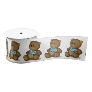Teddy Bear met Bib op White Satijnen Lint