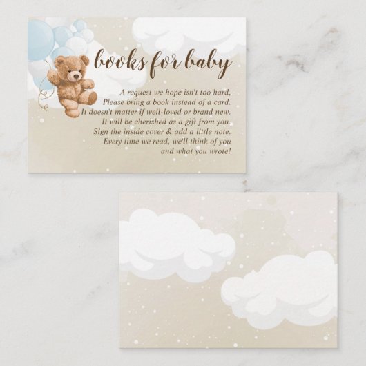 Teddy Bear met Blue Balloons Boeken voor Baby Kaar Informatiekaartje (Voorkant / Achterkant)