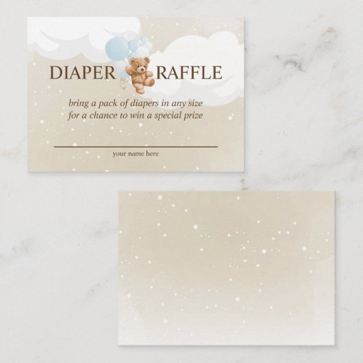 Teddy Bear met Blue Balloons Diaper Raffle Kaart (Voorkant / Achterkant)