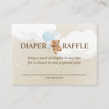 Teddy Bear met Blue Balloons Diaper Raffle Kaart