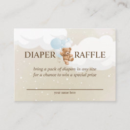 Teddy Bear met Blue Balloons Diaper Raffle Kaart