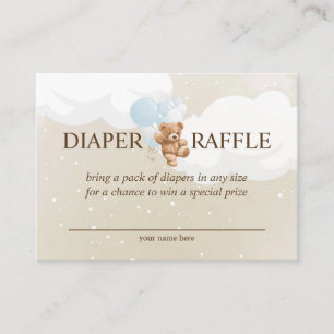 Teddy Bear met Blue Balloons Diaper Raffle Kaart