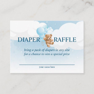Teddy Bear met Blue Balloons Diaper Raffle Kaart