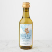 Teddy Bear met Blue Balloons Mini Wine Label Wijn Etiket (Voorkant)