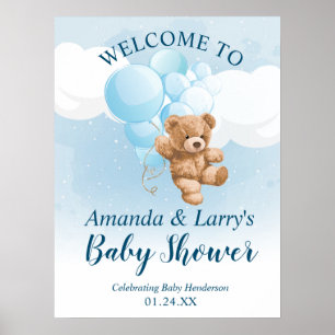 Teddy Bear met Blue Balloons Welkomstteken Poster