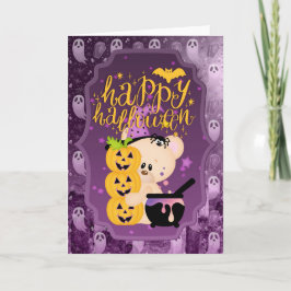 Teddy Bear met Cauldron - Happy Halloween Kaart