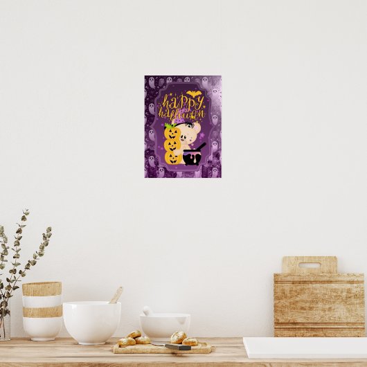 Teddy Bear met Cauldron - Happy Halloween Poster (Keuken)