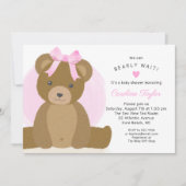 Teddy Bear met Cute Pink Bow Baby Girl Shower Kaart (Voorkant)