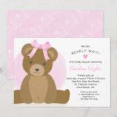 Teddy Bear met Cute Pink Bow Baby Girl Shower Kaart (Voorkant / Achterkant)