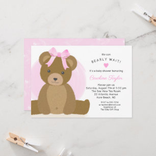 Teddy Bear met Cute Pink Bow Baby Girl Shower Kaart