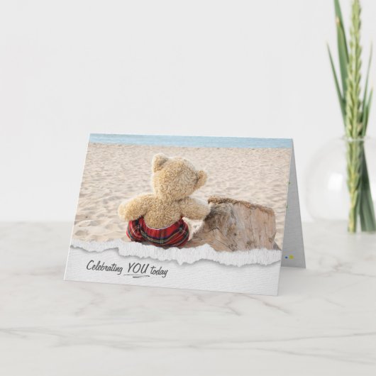 Teddy Bear met Driftwood Birthday Card Kaart (Voorkant)