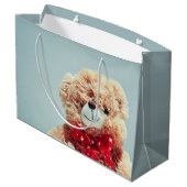 Teddy Bear met een Rode Bow Groot Cadeauzakje (Achterkant Gekanteld)