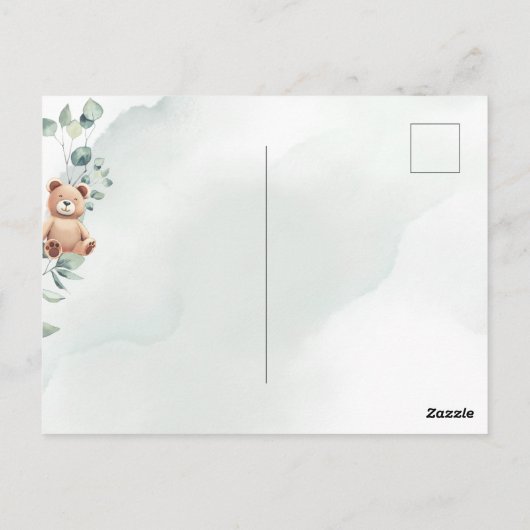 Teddy Bear met Eucalyptus Baby shower Invite Briefkaart (Achterkant)