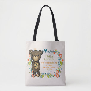 Teddy Bear met Floral Design Baby Birth Tote Bag