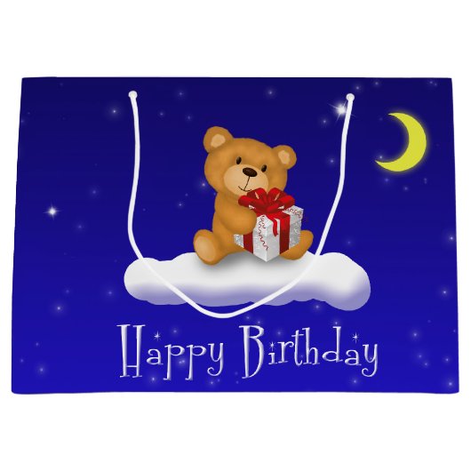Teddy Bear met Gift - Birthday Large Gift Bag Groot Cadeauzakje (Voorkant)