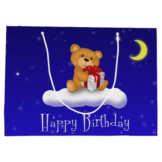 Teddy Bear met Gift - Birthday Large Gift Bag Groot Cadeauzakje (Achterkant)