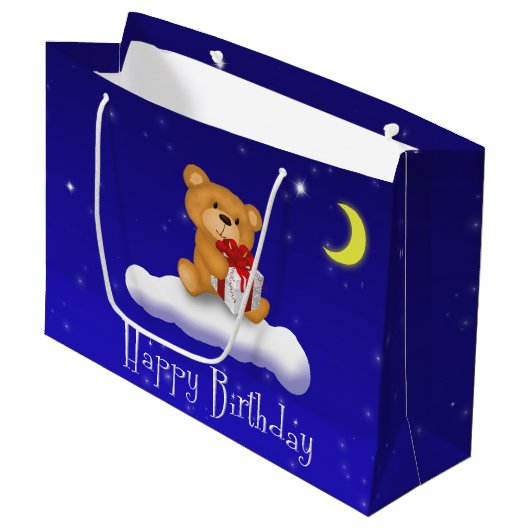 Teddy Bear met Gift - Birthday Large Gift Bag Groot Cadeauzakje (Voorkant Gekanteld)