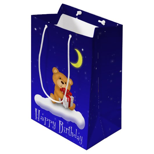 Teddy Bear met Gift Birthday Medium Gift Bag Medium Cadeauzakje (Voorkant Gekanteld)