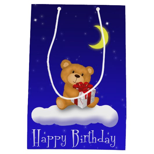 Teddy Bear met Gift Birthday Medium Gift Bag Medium Cadeauzakje (Achterkant)