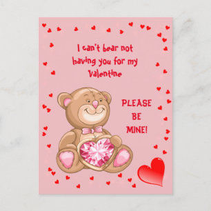 Teddy Bear met hart in de hand Valentijn Briefkaart