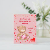 Teddy Bear met hart in de hand Valentijn Briefkaart (Staand voorkant)