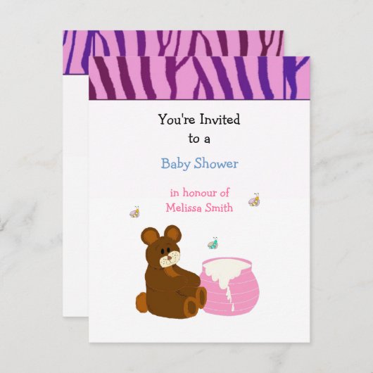 Teddy Bear met Honey Pot Baby shower Invitation Kaart (Voorkant / Achterkant)