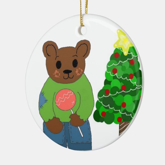 Teddy Bear met kerstboom Keramisch Ornament (Links)