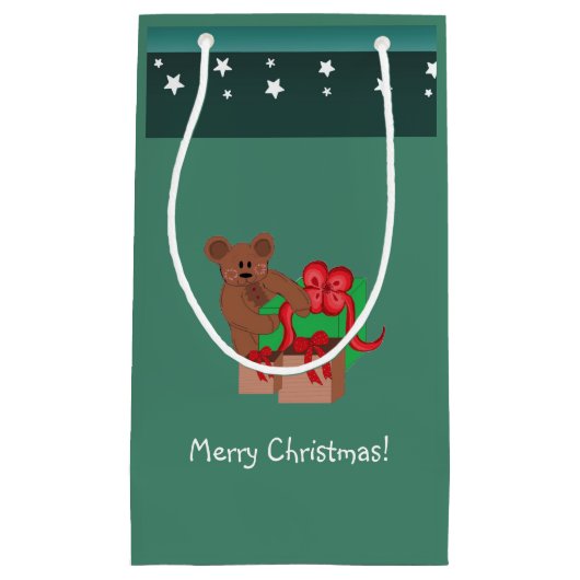 Teddy Bear met kerstcadeautjes Klein Cadeauzakje (Voorkant)