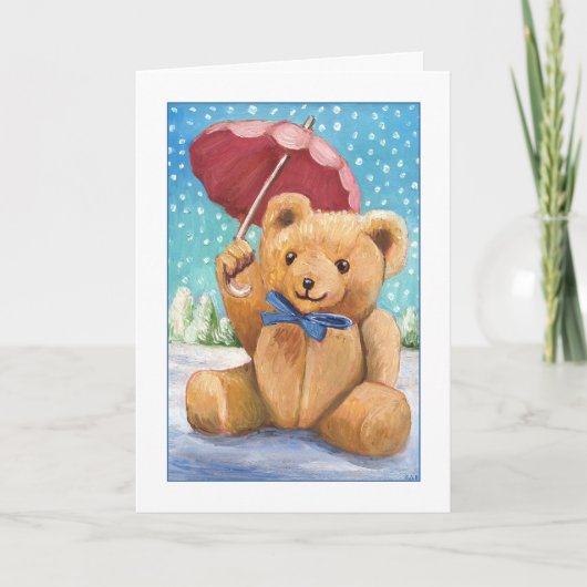 Teddy Bear met Parasolkerst Feestdagen Kaart (Voorkant)