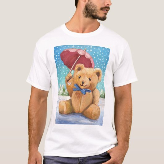 Teddy Bear met Parasolkerst - zwart T-shirt (Voorkant)