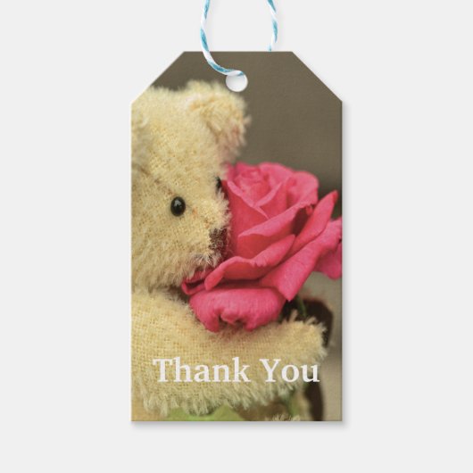 Teddy Bear met Roos Favor Tag Cadeaulabel (Voorkant)