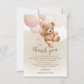 Teddy Bear met roze ballonnen Bedankkaart (Voorkant)