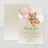 Teddy Bear met roze ballonnen Bedankkaart (Voorkant / Achterkant)