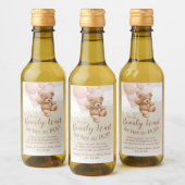 Teddy Bear met roze ballonnen Mini Wine Label Wijn Etiket (Flessen)