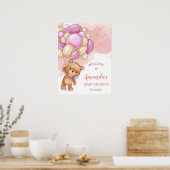 Teddy Bear met roze ballonnen Welkomstteken Poster (Keuken)