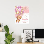 Teddy Bear met roze ballonnen Welkomstteken Poster (Thuiskantoor)