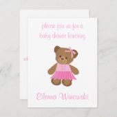 Teddy Bear met roze Tutu Baby shower uitnodiging (Voorkant / Achterkant)