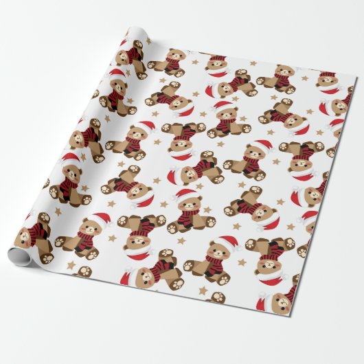 Teddy Bear met Santa Claus Pet Pattern Holiday Cadeaupapier (Uitgerold)