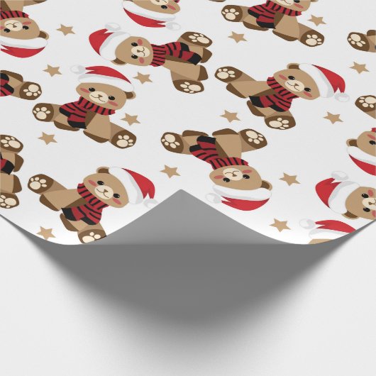 Teddy Bear met Santa Claus Pet Pattern Holiday Cadeaupapier (Hoek)