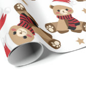 Teddy Bear met Santa Claus Pet Pattern Holiday Cadeaupapier (Rol Hoek)