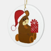 Teddy Bear met Santa Hat en Rood Cadeau Keramisch Ornament (Links)