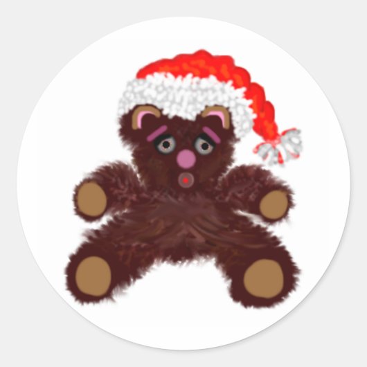 Teddy Bear met Santa Hat Ronde Sticker (Voorkant)