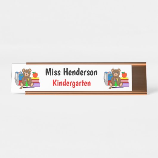 Teddy Bear met schoolspullen van leraar Bureau Naambordje (Voorkant)