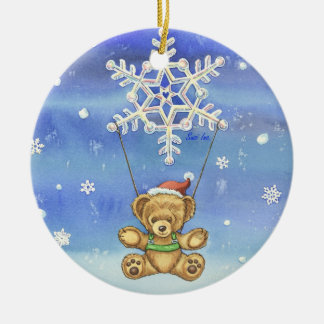 Teddy Bear met Snowflake Parachute Keramisch Ornament