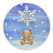 Teddy Bear met Snowflake Parachute Keramische Knop (Voorkant)